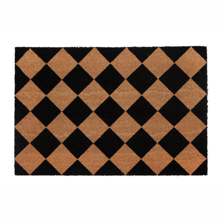 Diamond Pattern Black and Natural PVC Backed Doormat