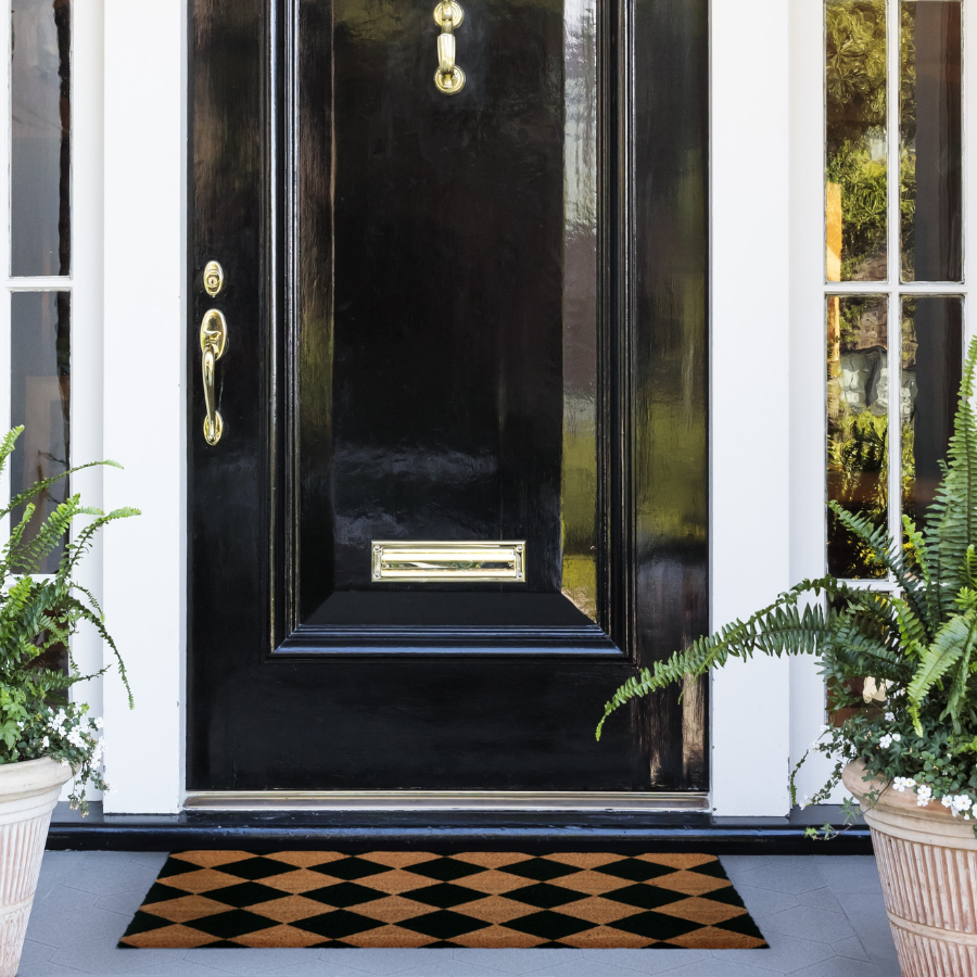 Diamond Pattern Black and Natural PVC Backed Doormat