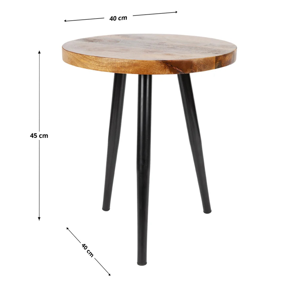 Roma Natural Mango Wood Tall Round Side Table With Black Metal Legs