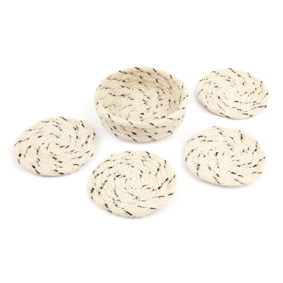 Set of 4 Dove Ivory Eco Friendly 10 cm Round Jute Coasters