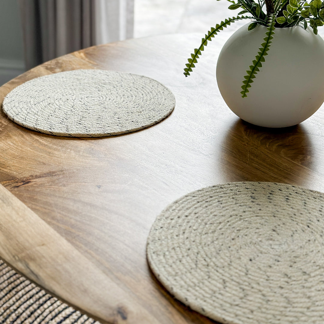 Set Of 4 Dove Ivory Braided 35 cm Jute Round Placemat