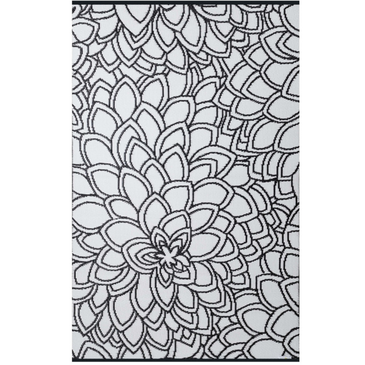 Eden Black and White Floral Recycled Plastic Outdoor Rug