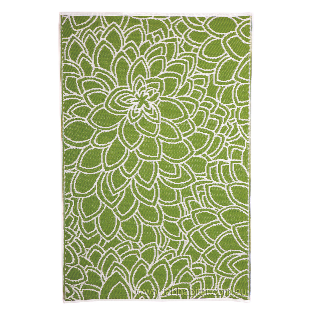 Eden Lime and White Floral Recycled Plastic Outdoor Rug