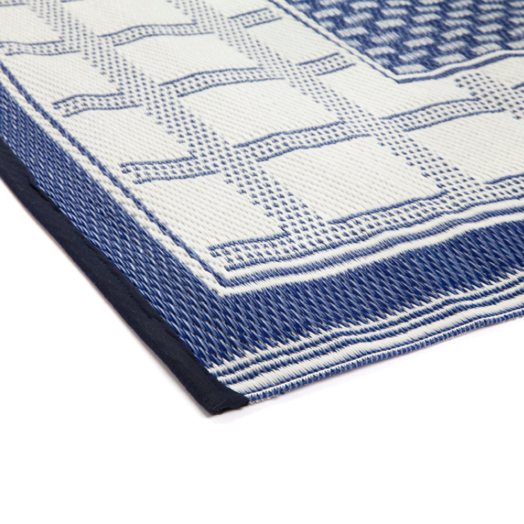 Europa Midnight Blue Geometric Recycled Plastic Reversible Outdoor Rug