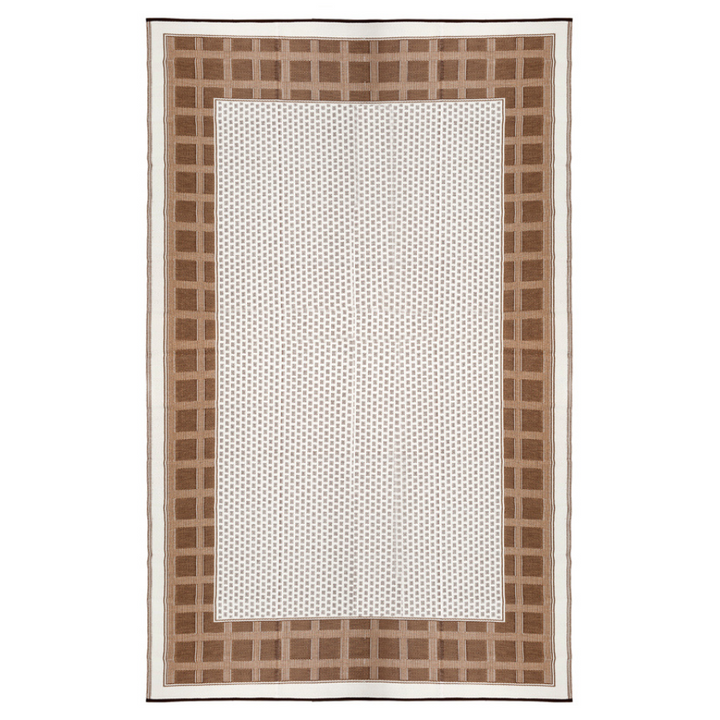 Europa Chestnut & Walnut Brown Geometric Recycled Plastic Reversible Outdoor Rug