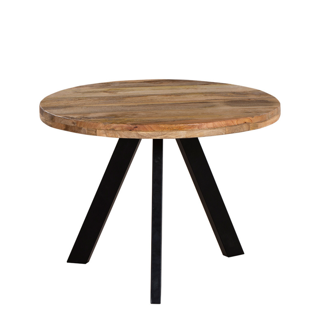 Faye Natural & Black Small Wooden Round Coffee Table