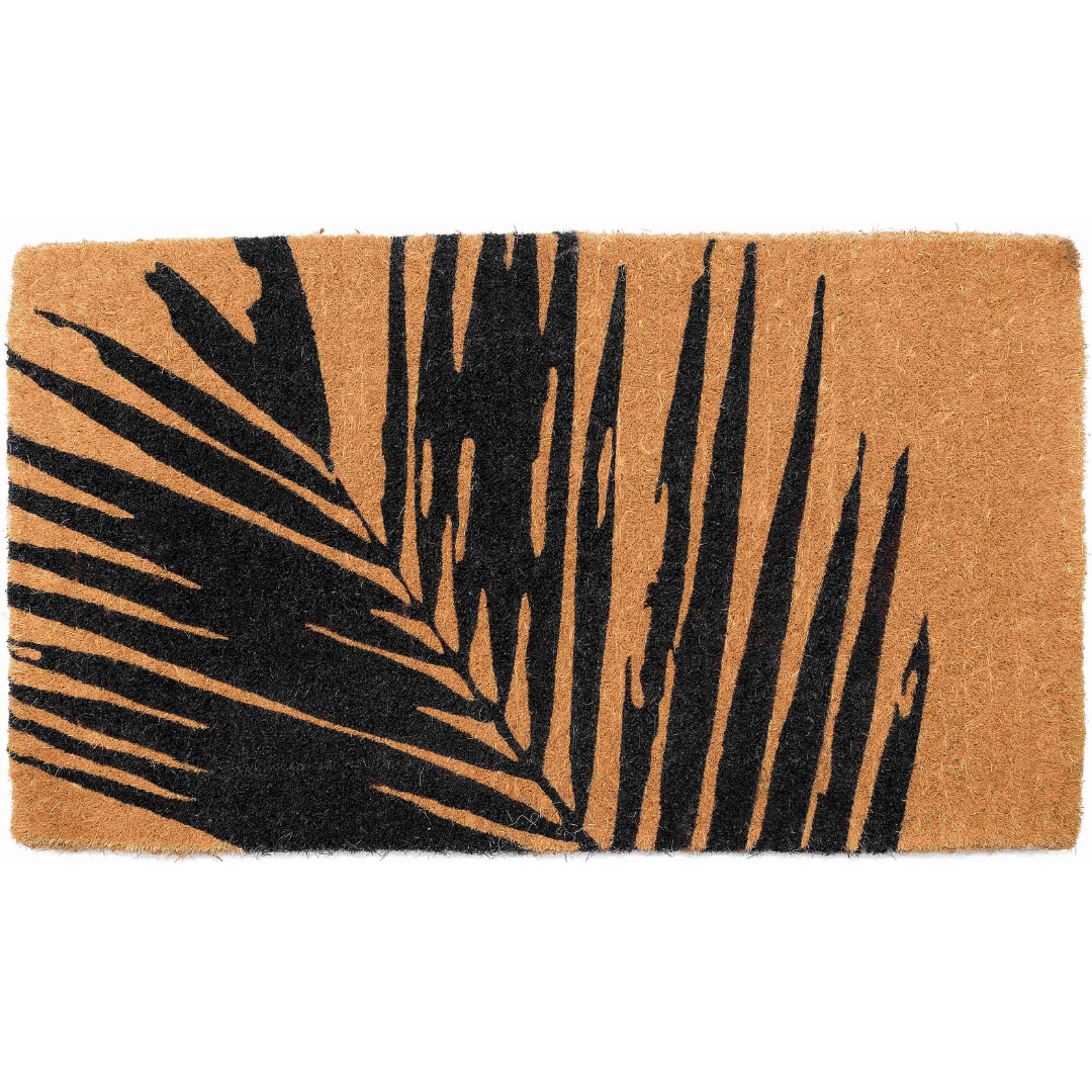 45x75 cm Fern Botanical Natural and Black Thick Coir Doormat