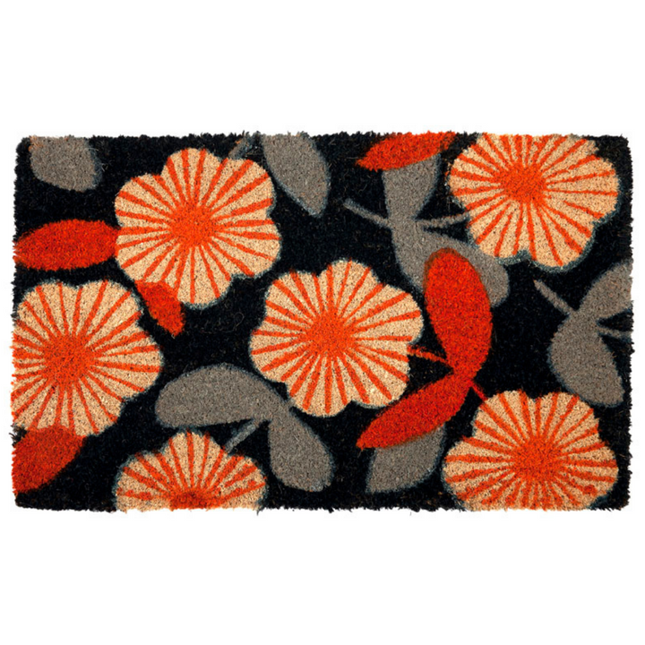 Floral Dark Blue Botanical PVC Backed Doormat