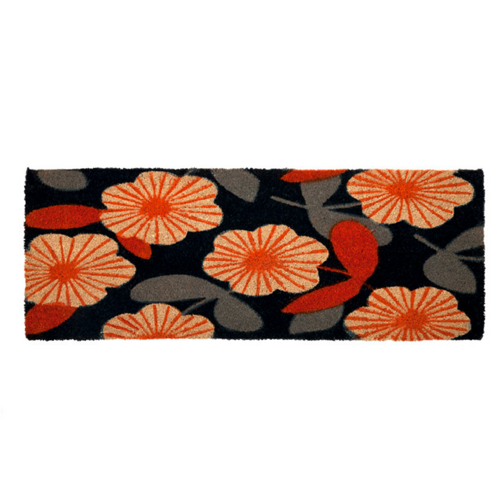 Floral Dark Blue Botanical PVC Backed Long Doormat