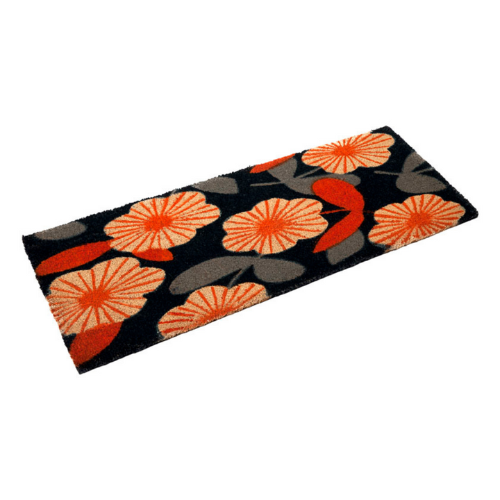 Floral Dark Blue Botanical PVC Backed Long Doormat