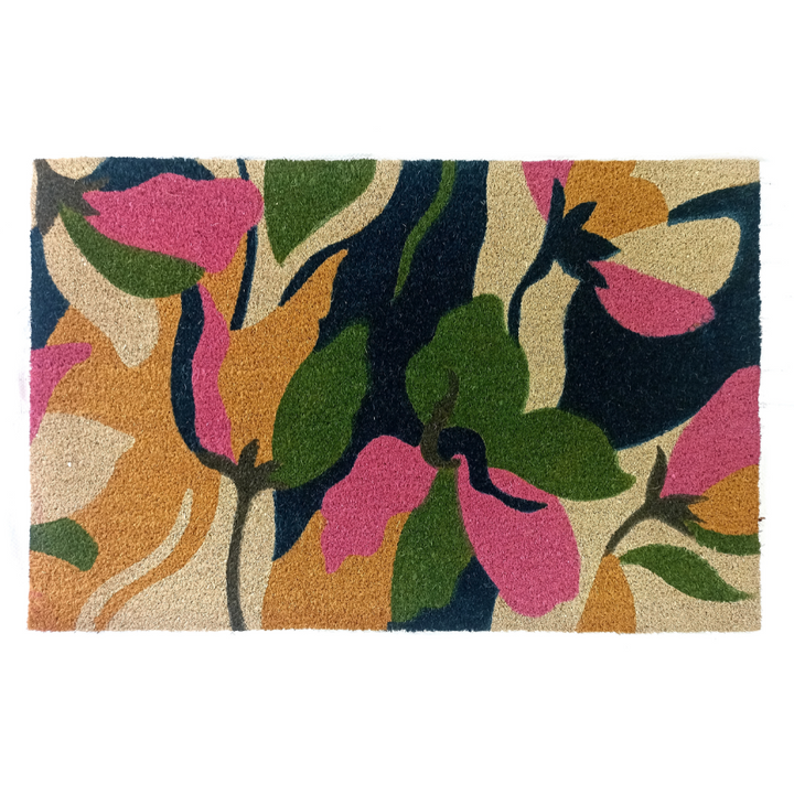 Flowers Green PVC Backed Coir Doormat