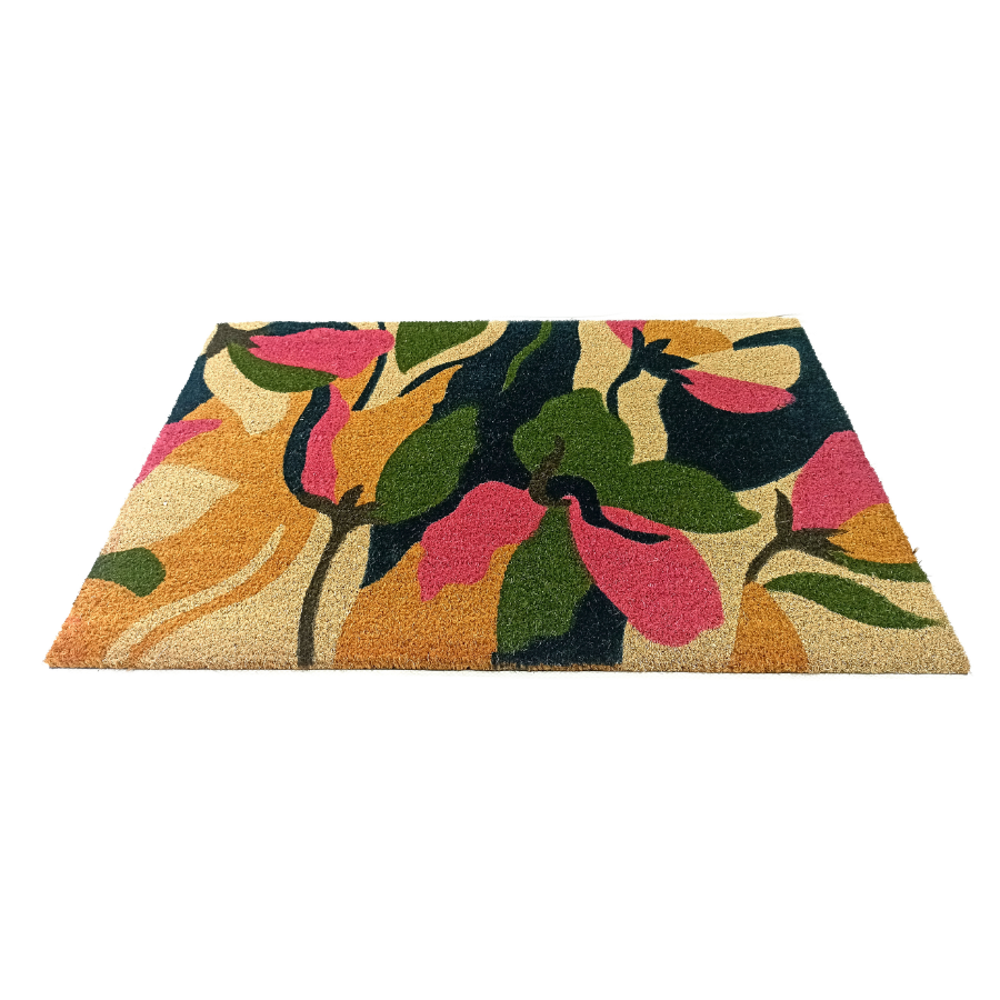 Flowers Green PVC Backed Coir Doormat