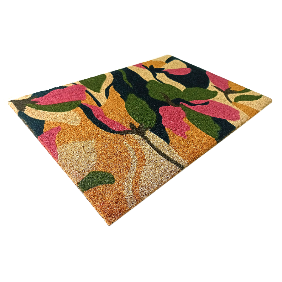 Flowers Green PVC Backed Coir Doormat