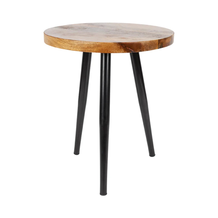 Roma Natural Mango Wood Tall Round Side Table With Black Metal Legs