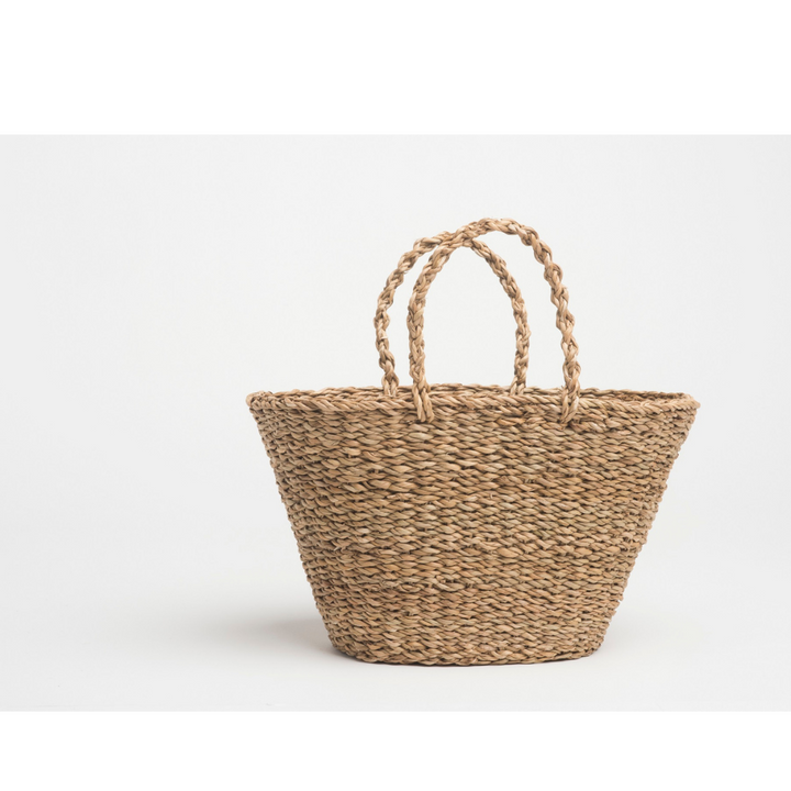 Geneva Handmade Natural Seagrass Shopping or Picnic Basket with Handles