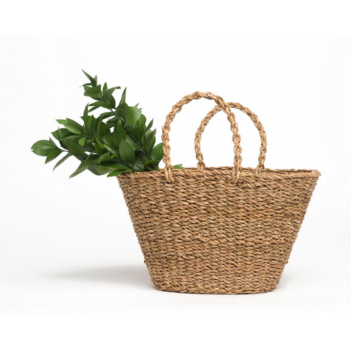 Geneva Handmade Natural Seagrass Shopping or Picnic Basket with Handles