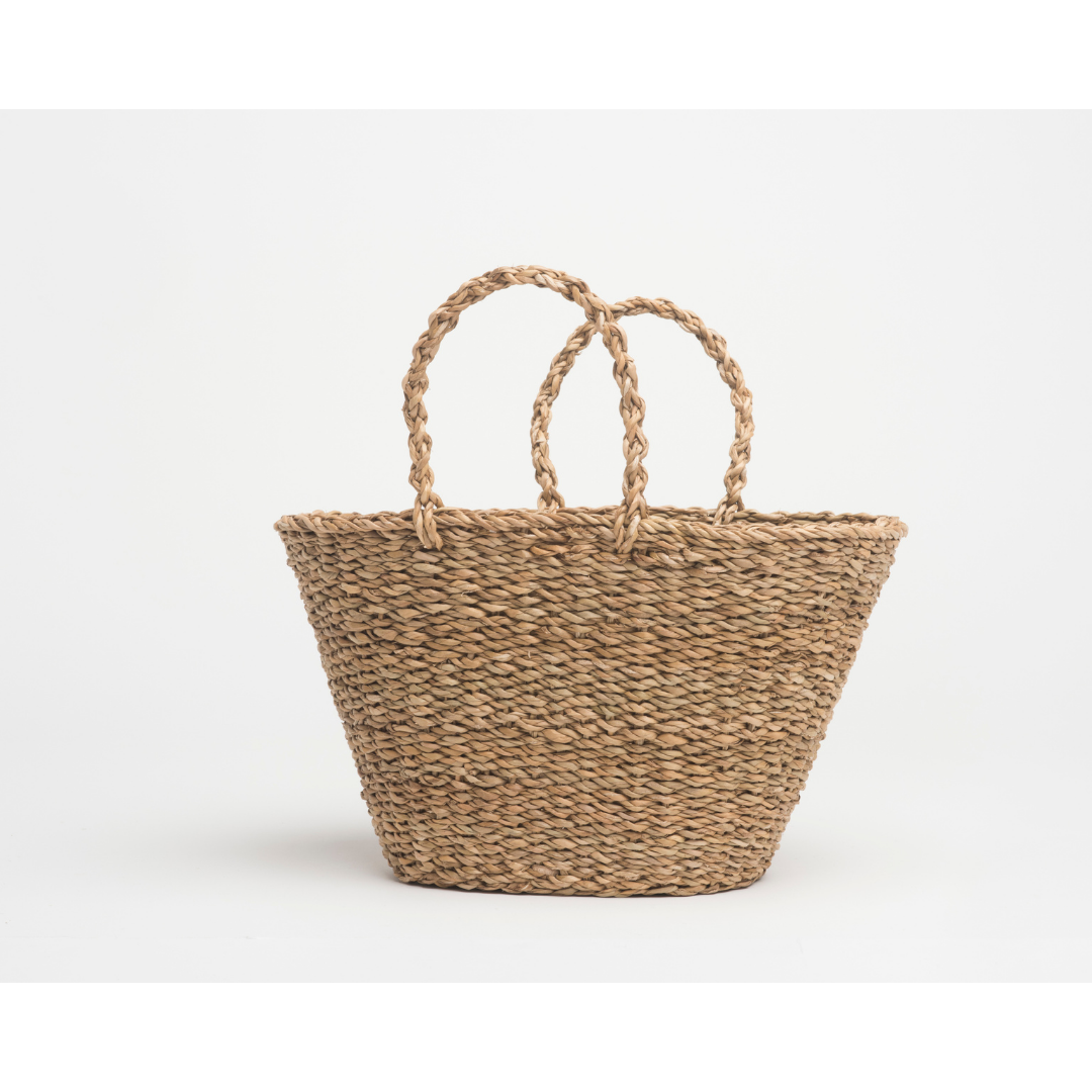 Geneva Handmade Natural Seagrass Shopping or Picnic Basket with Handles