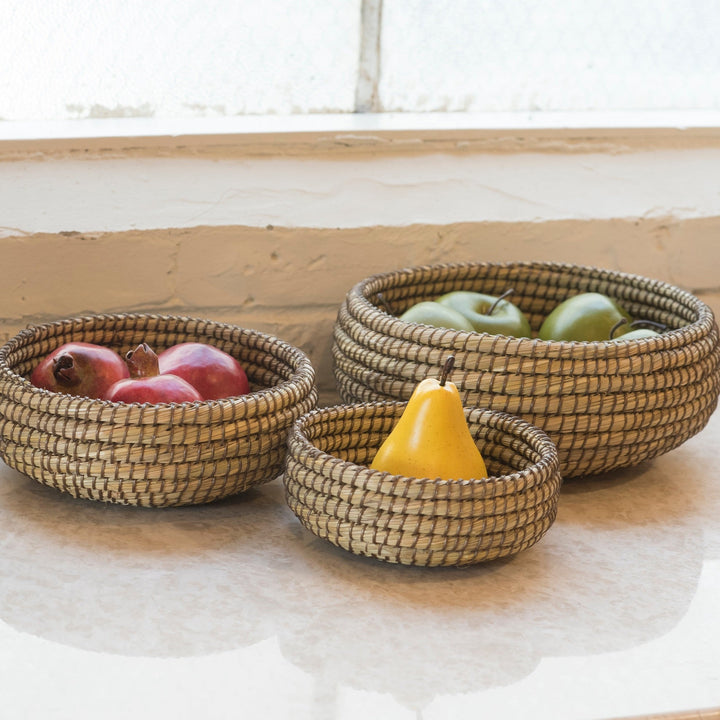 Set of 3 Kaisa Handmade Round Kaisa Grass Decorative Fruit Bowls