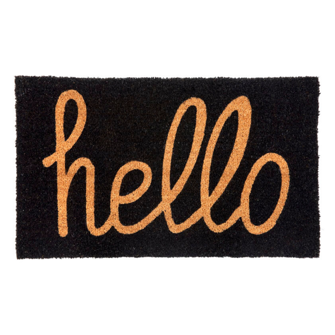 Hello Black And Natural PVC Backed Coir Doormat