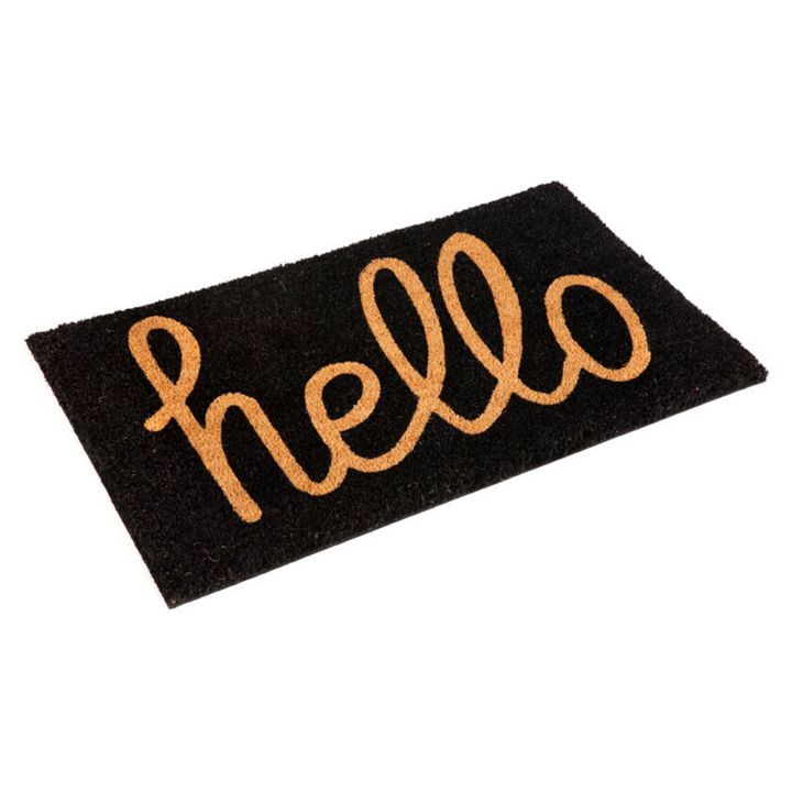 Hello Black And Natural PVC Backed Coir Doormat