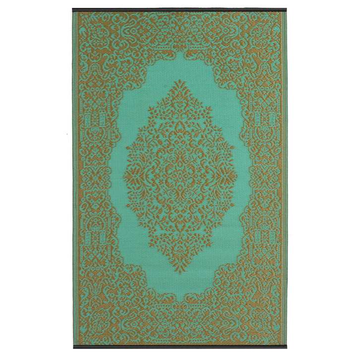 Istanbul Bronze and Aqua Traditional Recycled Plastic Outdoor Rug