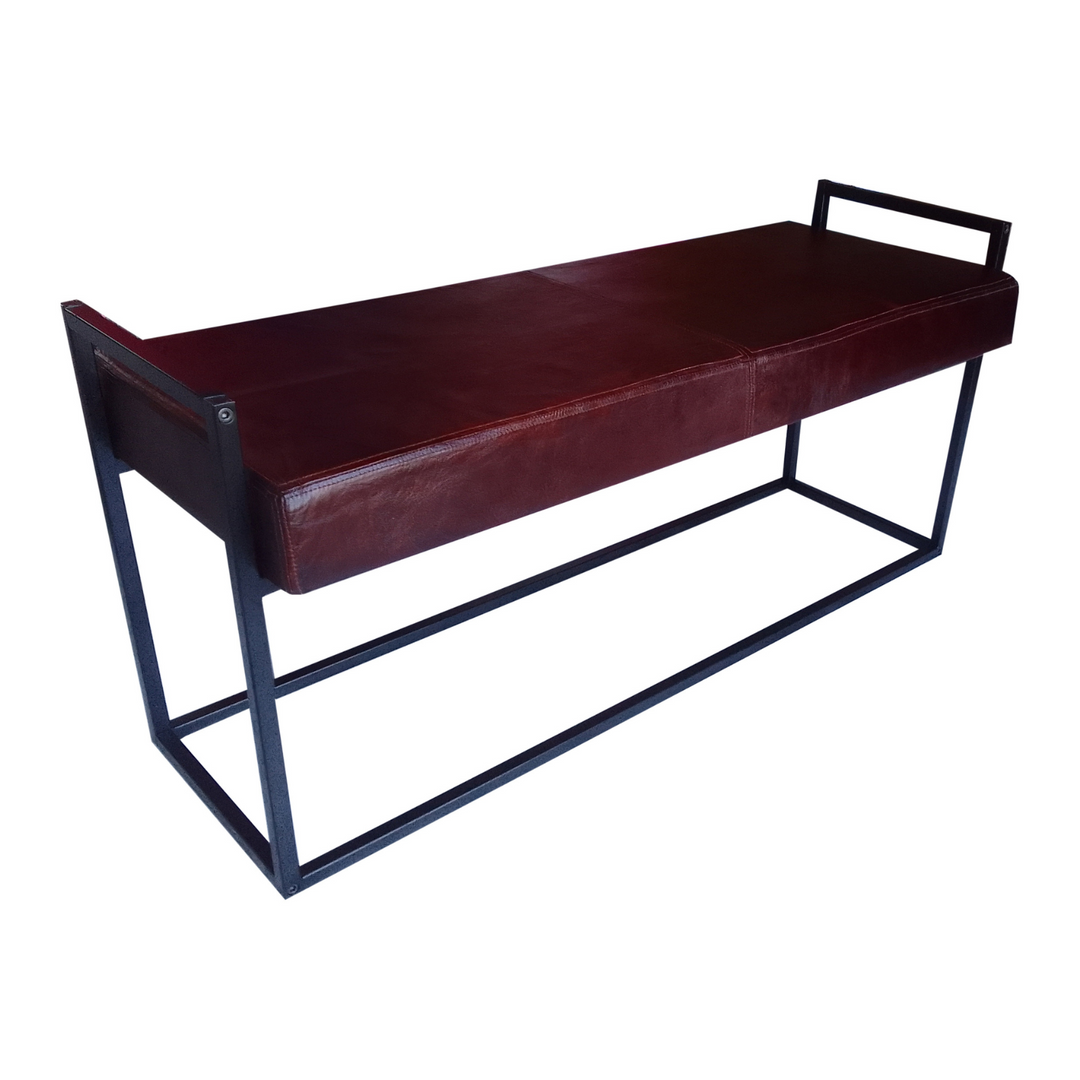 Jal Dark Brown Genuine Leather Seat Bench - 120 CM