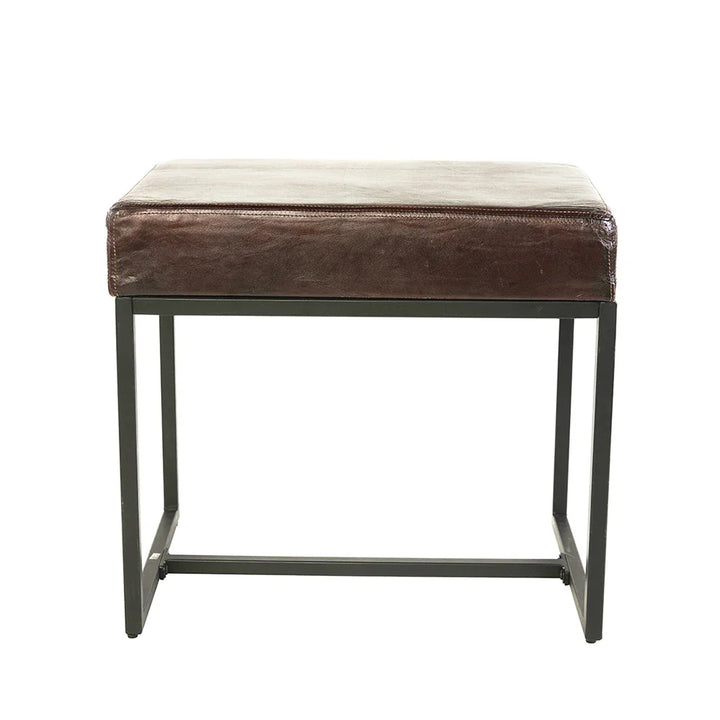 Jal Dark Brown Genuine Leather Seat Stool