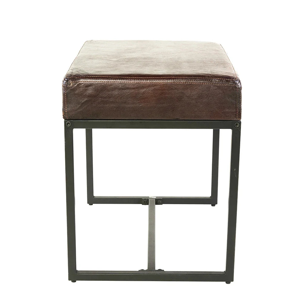 Jal Dark Brown Genuine Leather Seat Stool