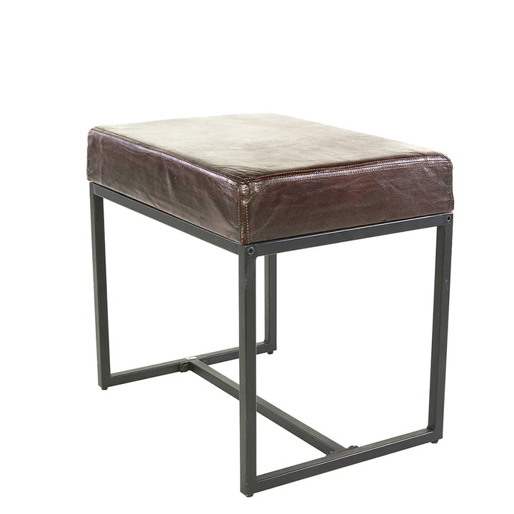 Jal Dark Brown Genuine Leather Seat Stool