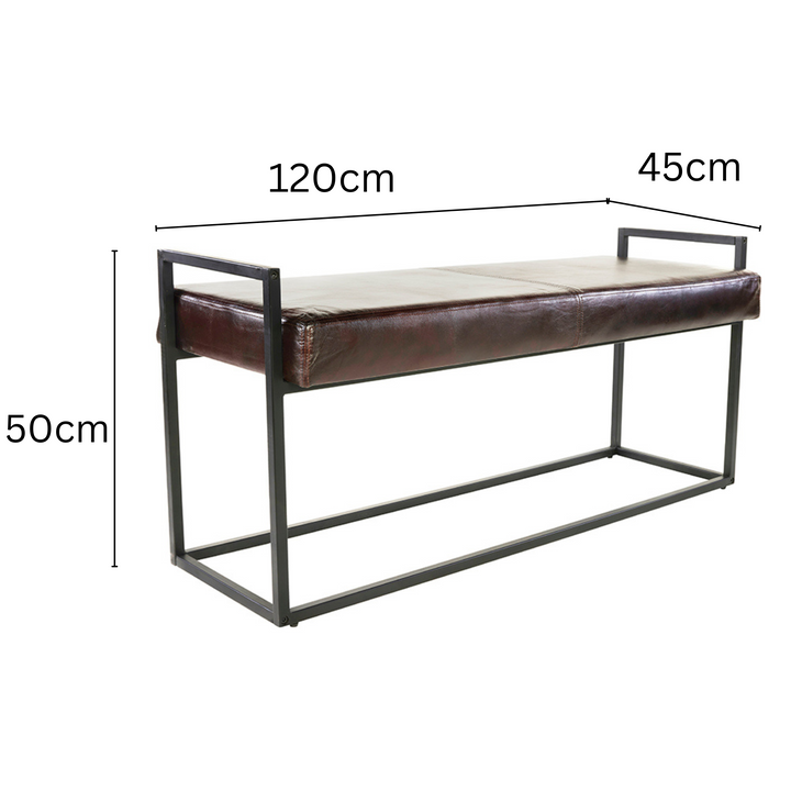 Jal Dark Brown Genuine Leather Seat Bench - 120 CM