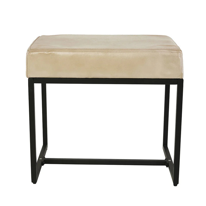 Jal Beige Genuine Leather Seat Stool