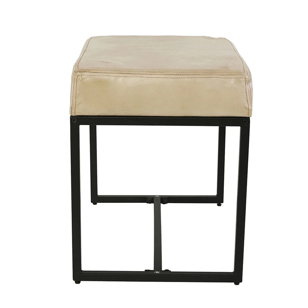 Jal Beige Genuine Leather Seat Stool