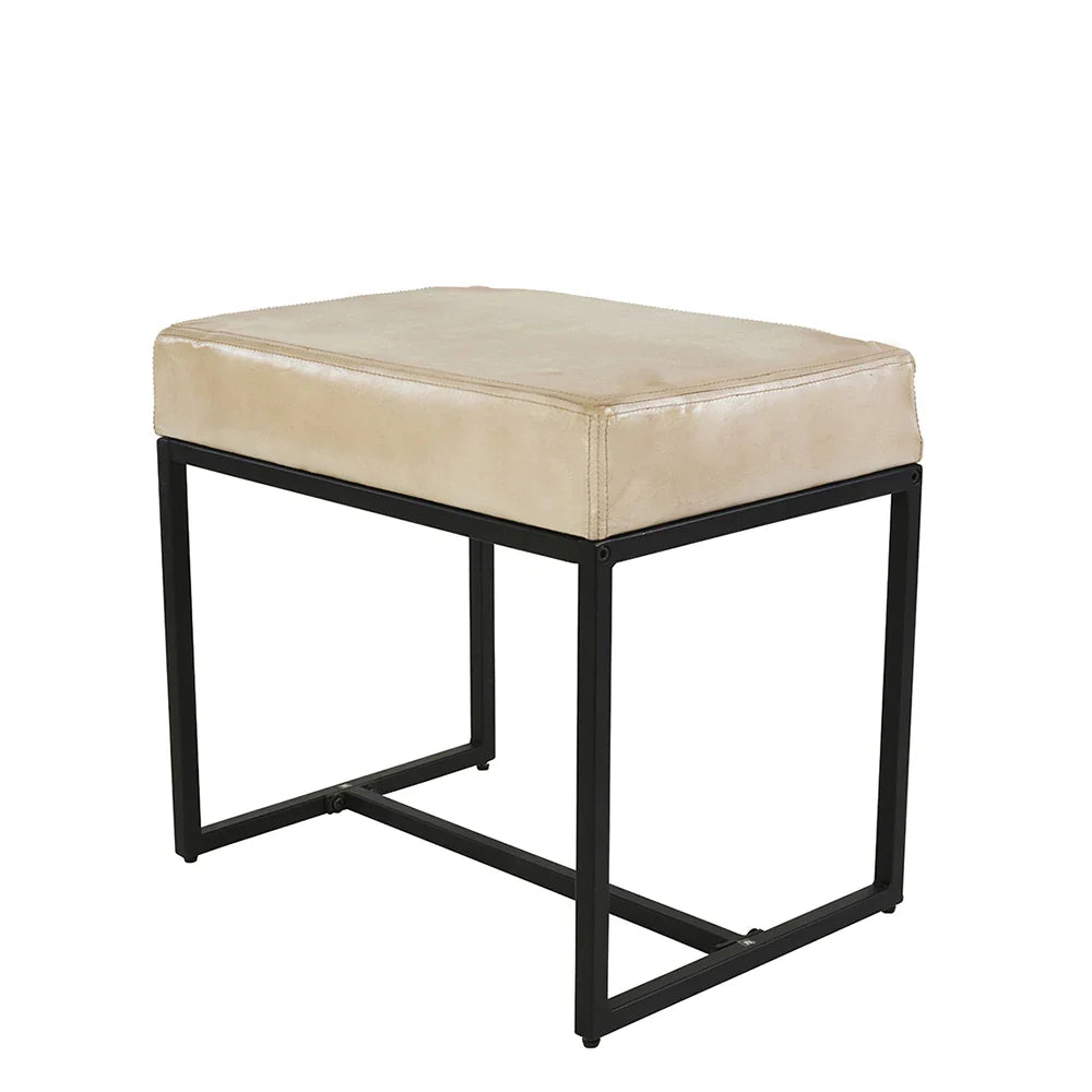 Jal Beige Genuine Leather Seat Stool