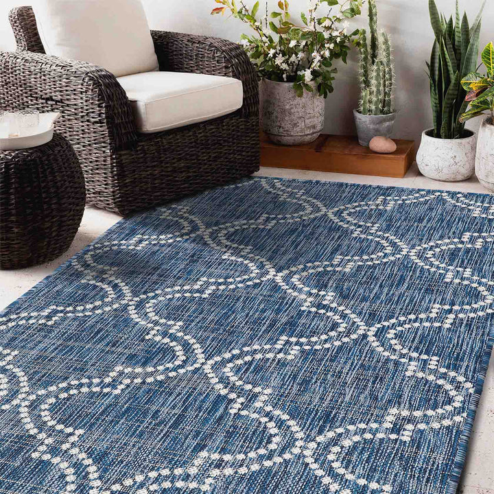 Jinju Blue Trellis Polypropylene Outdoor Rug