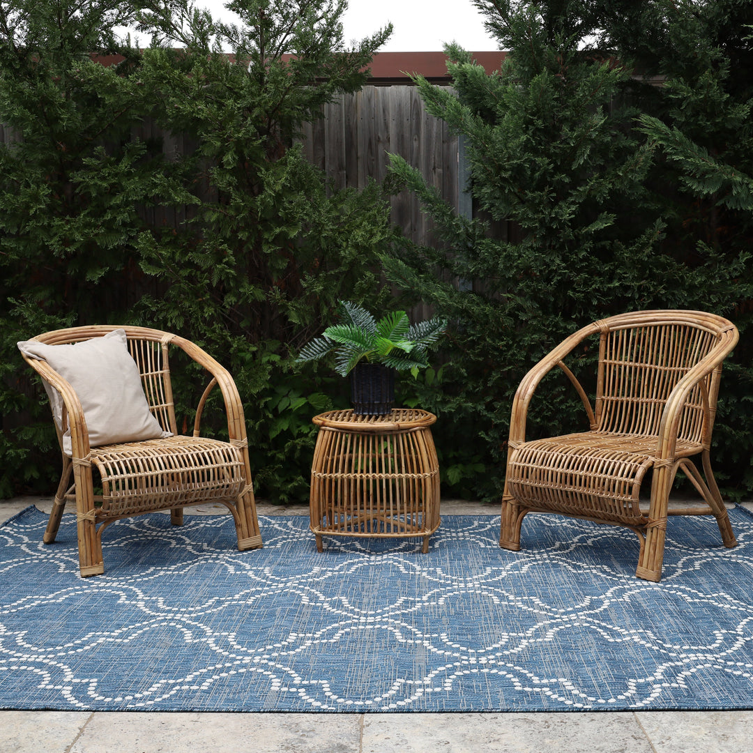 Jinju Blue Trellis Polypropylene Outdoor Rug