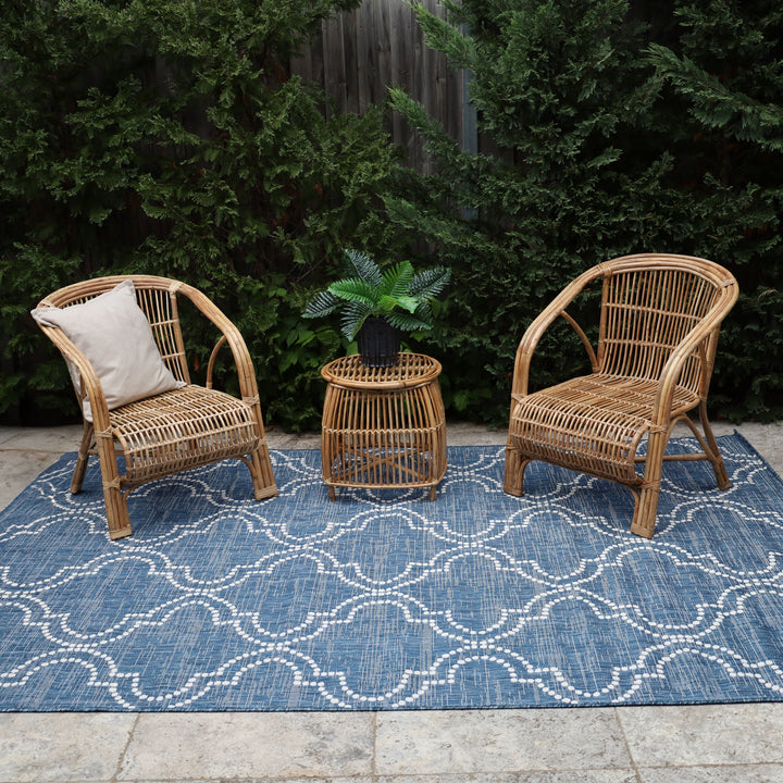 Jinju Blue Trellis Polypropylene Outdoor Rug