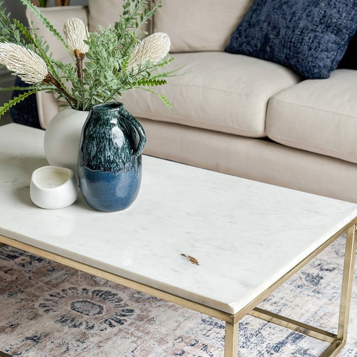 Jal Marble Top Gold Legs Large Coffee Table