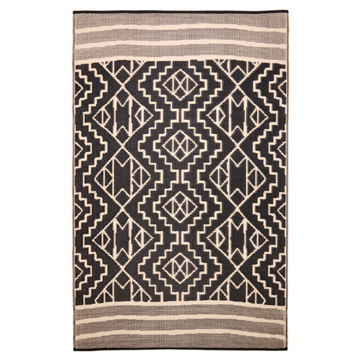 Kilimanjaro Beige and Black Tribal African Recycled Plastic Outdoor Rug