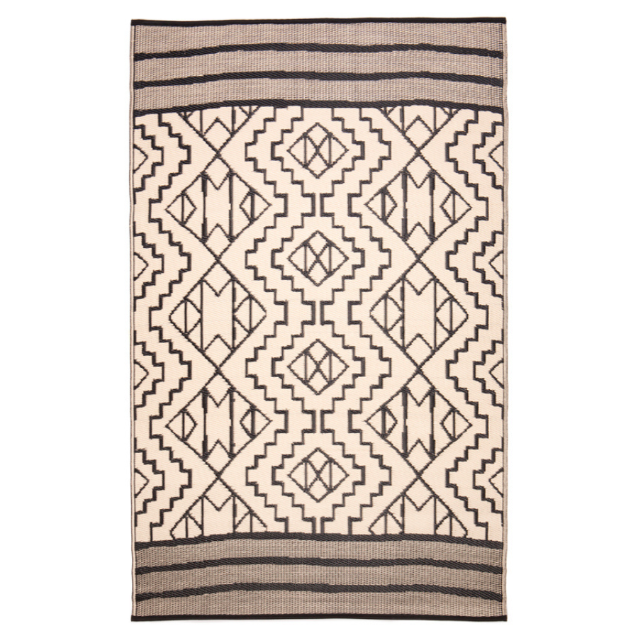 Kilimanjaro Beige and Black Tribal African Recycled Plastic Outdoor Rug