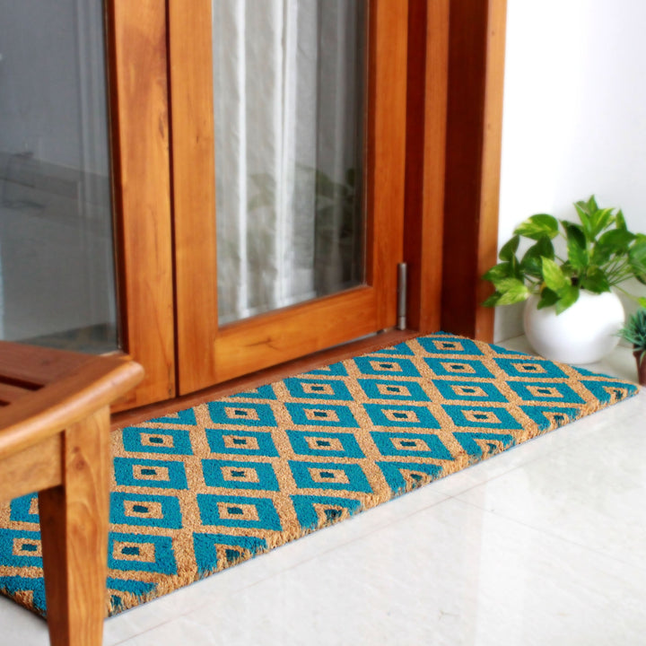 Kimberley Blue Diamond PVC Backed Long Coir Doormat