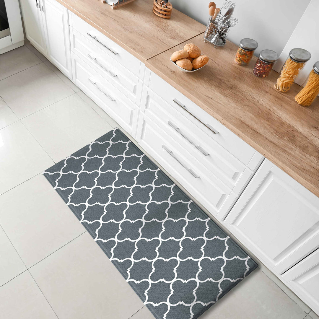 Renaissance Black & Grey Soft Padded Trellis Kitchen Mat