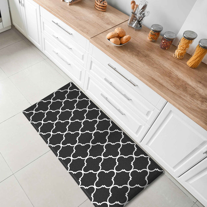 Renaissance Black & Grey Soft Padded Trellis Kitchen Mat - Fab Habitat , Soft Padded Kitchen Mats, [product_size],