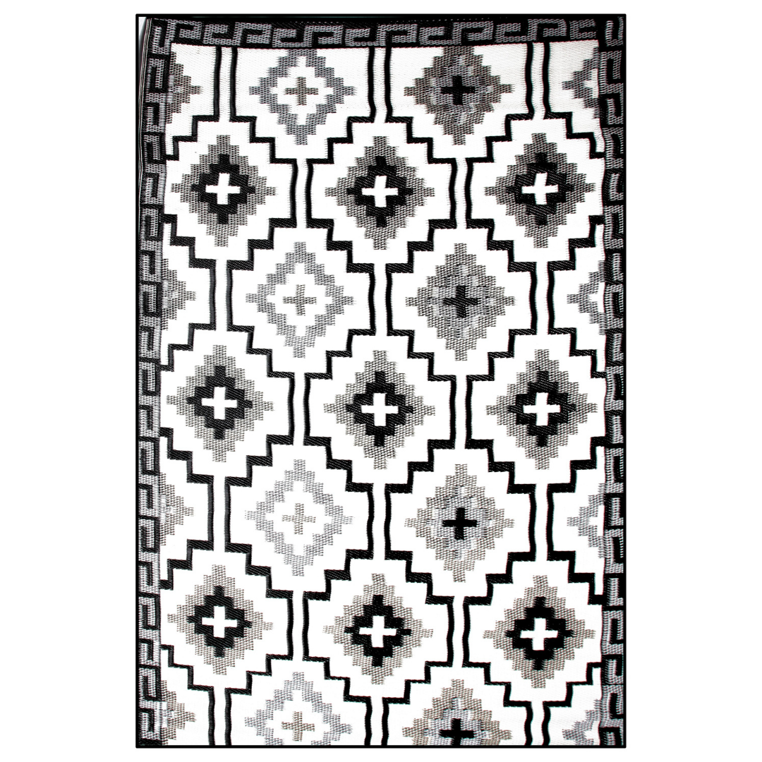 Lhasa Black and Cream Moroccan Recycled Plastic Outdoor Area Rug