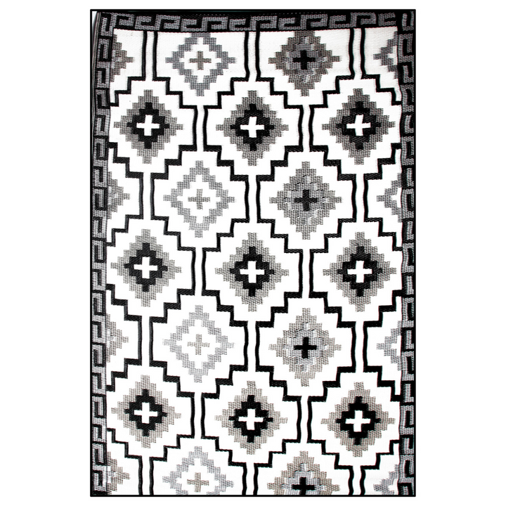 Lhasa Black and Cream Moroccan Recycled Plastic Outdoor Rug