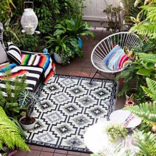 Lhasa Black and Cream Moroccan Recycled Plastic Outdoor Area Rug