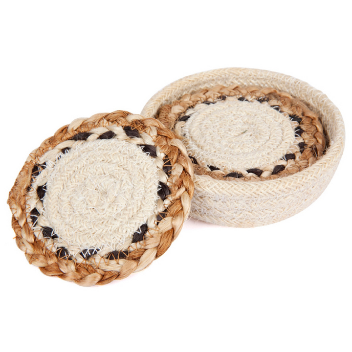 Linnet - Set Of 4 Handmade Jute Round Placemats And Coasters