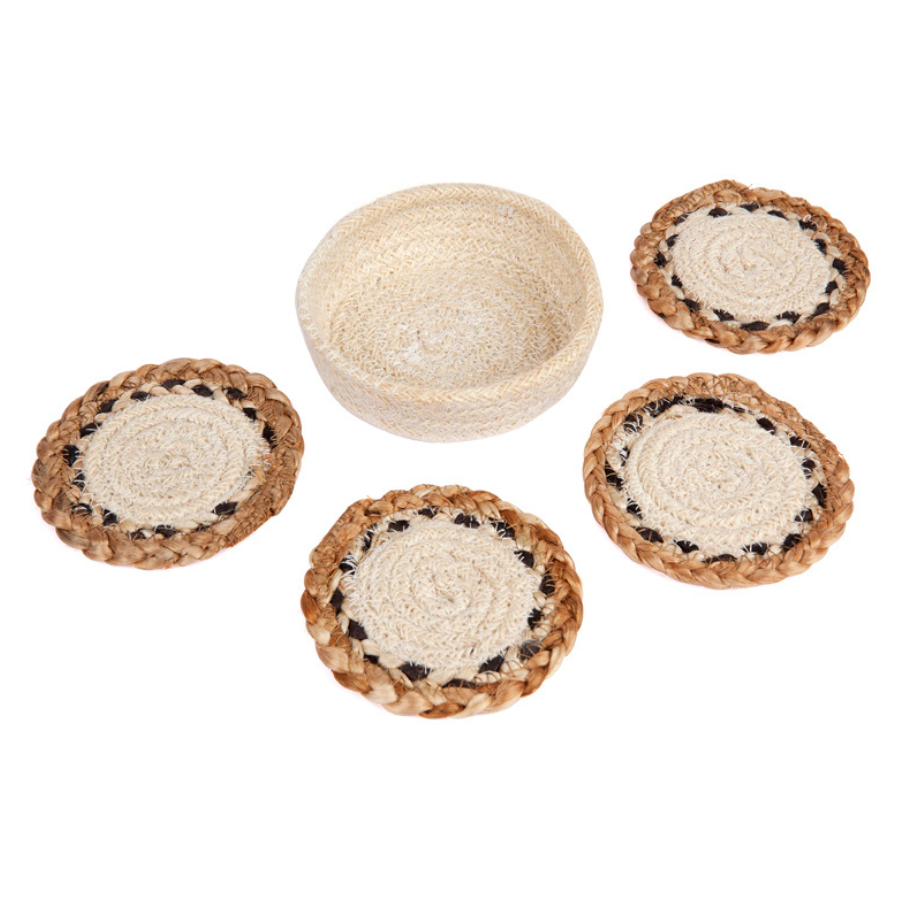 Linnet - Set Of 4 Handmade Jute Round Placemats And Coasters