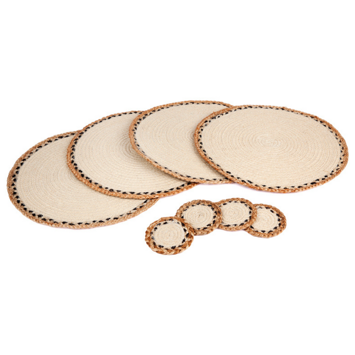 Linnet - Set Of 4 Handmade Jute Round Placemats And Coasters