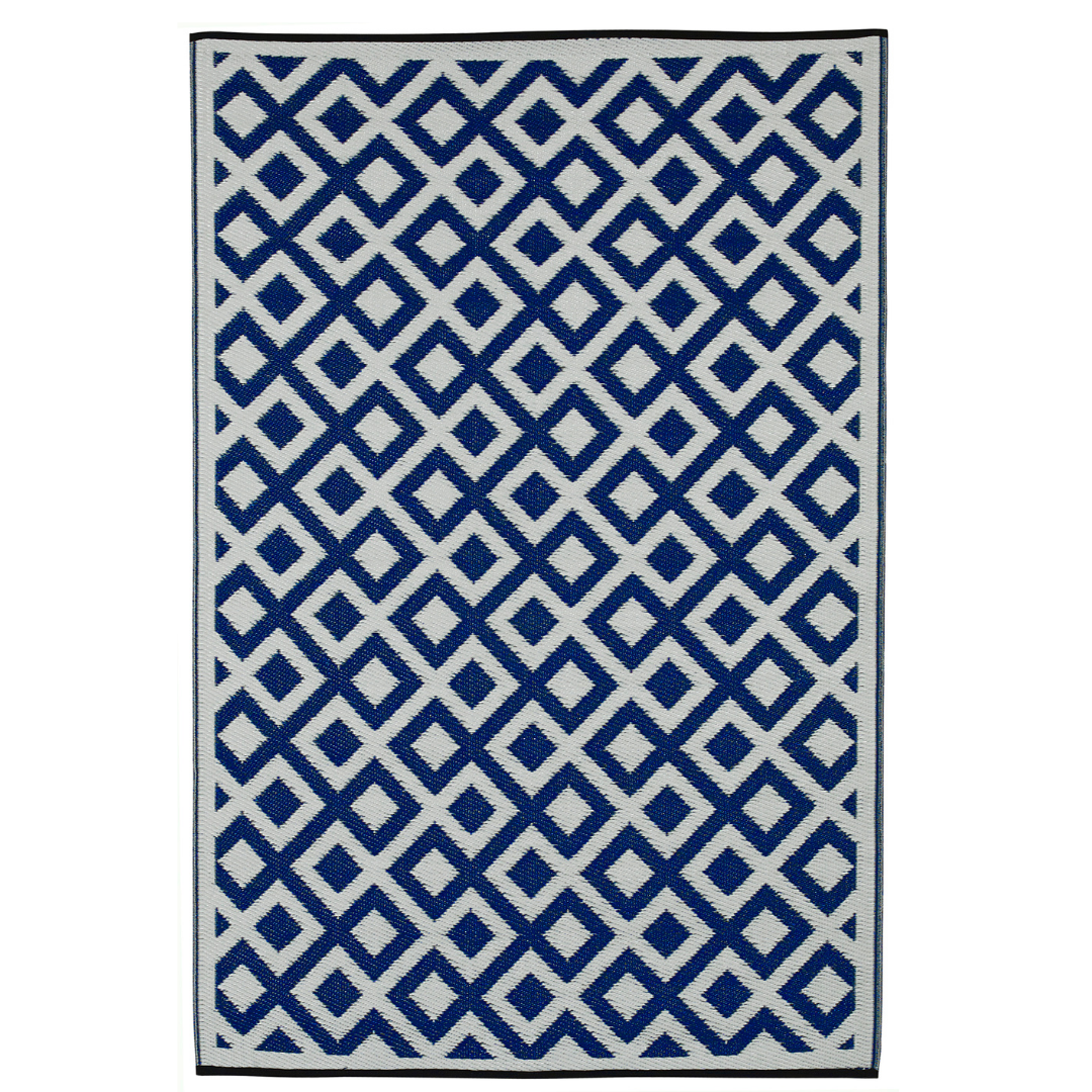 Marina Indigo Blue and White Modern Large Outdoor Rug