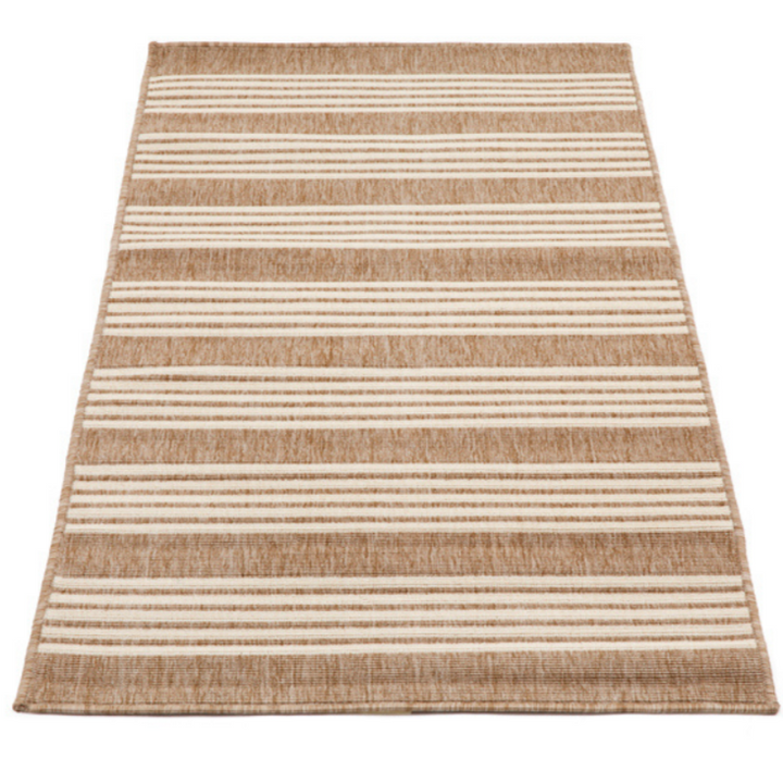 Mariona Beige Striped Polypropylene Outdoor Rug